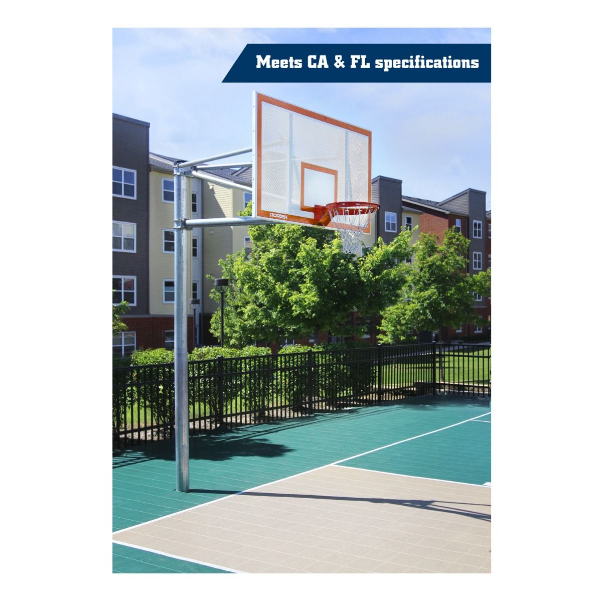Porter Super Duty BB System; Vertical; 4' Ext; Fan Alum Board; Heavy Duty Goal