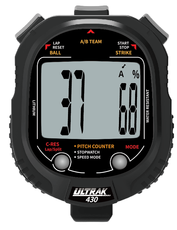 Ultrak 430 – Pitch Counter / Lap or Split Stopwatch (1-Line Display)