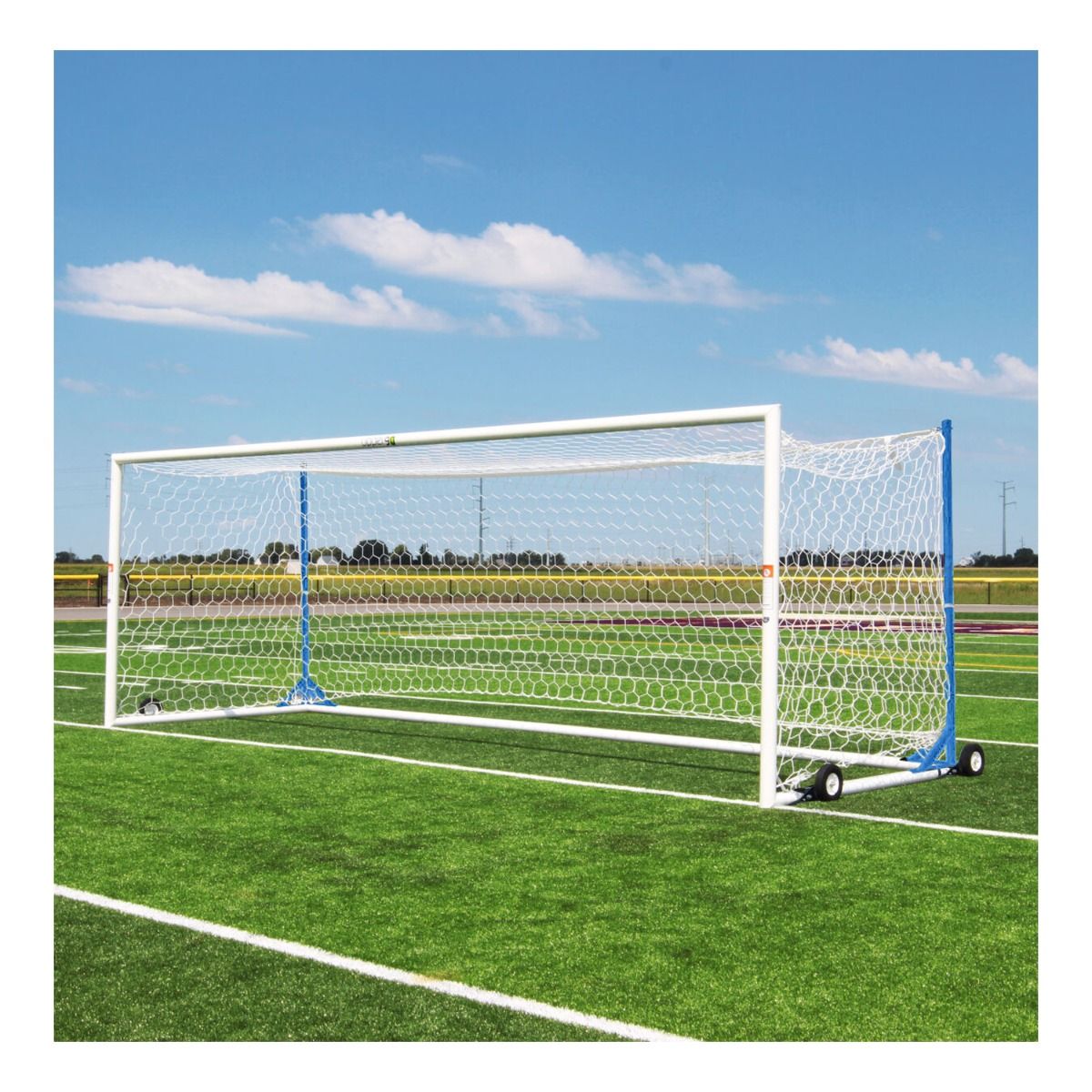 Porter Gill U90 Portable World Cup Soccer Goals; 8' X 24'; White W/Net Posts