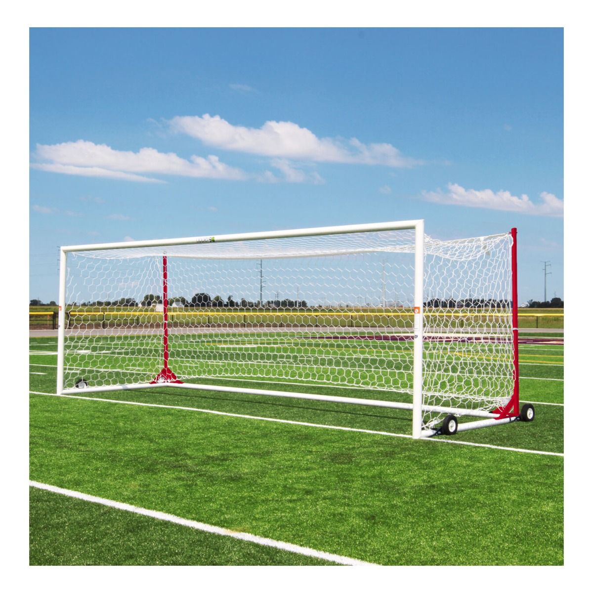 Porter Gill U90 Portable World Cup Soccer Goals; 8' X 24'; White W/Net Posts