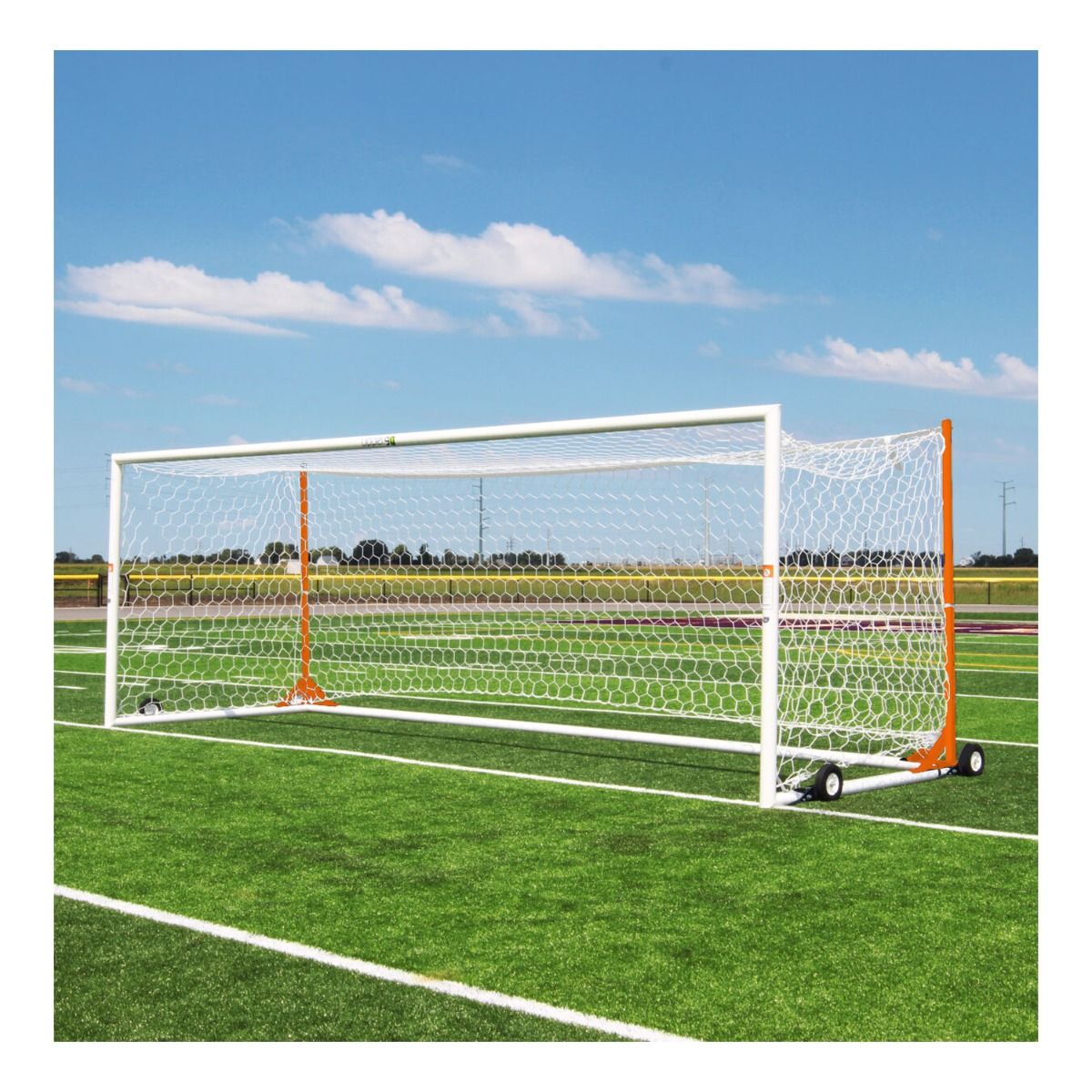 Porter Gill U90 Portable World Cup Soccer Goals; 8' X 24'; White W/Net Posts