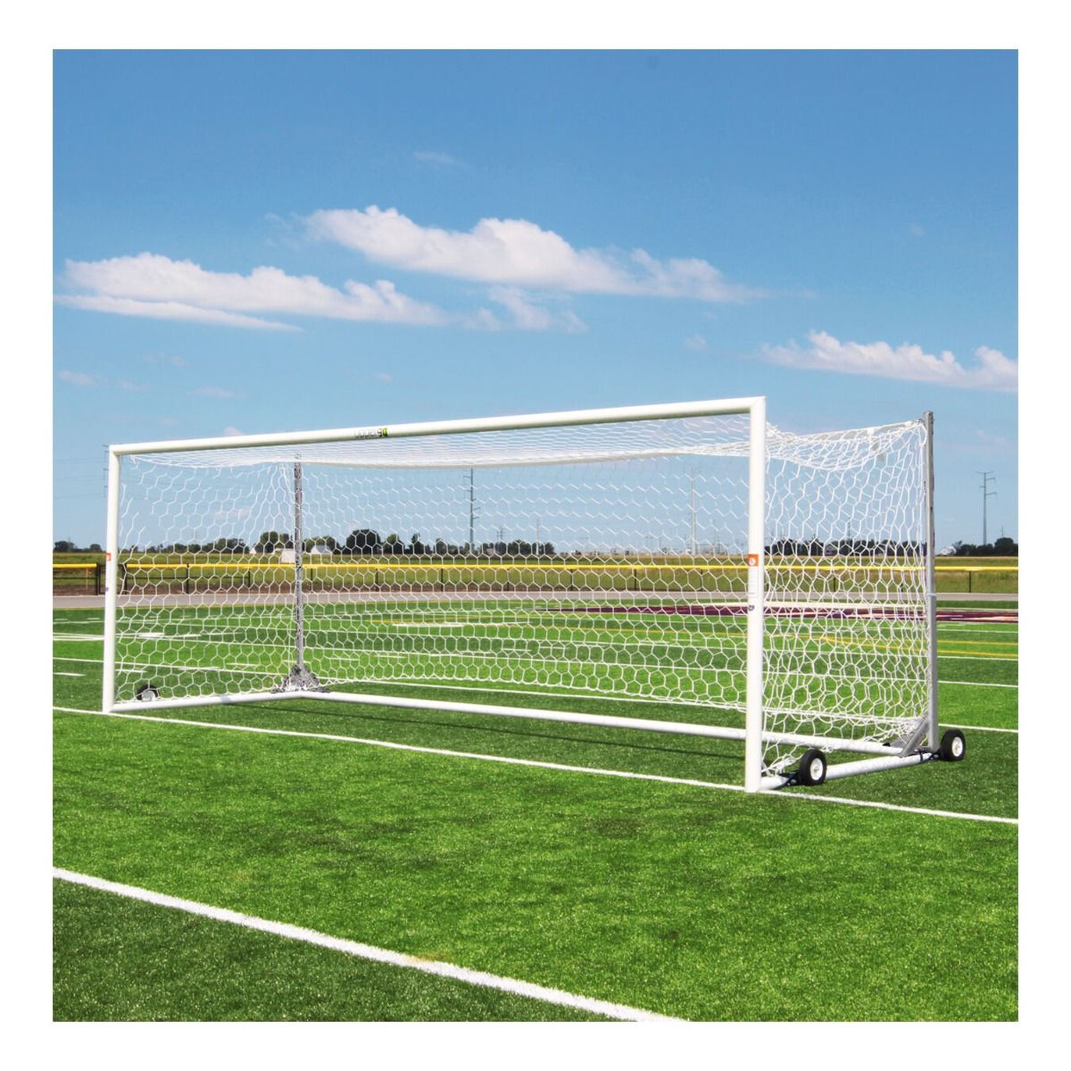 Porter Gill U90 Portable World Cup Soccer Goals; 8' X 24'; White W/Net Posts