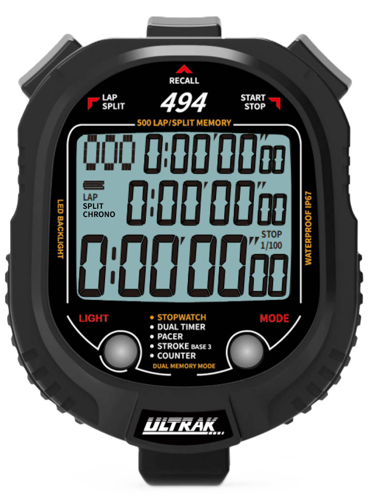 Ultrak 494 – 500-Lap Memory Stopwatch with LED Backlight