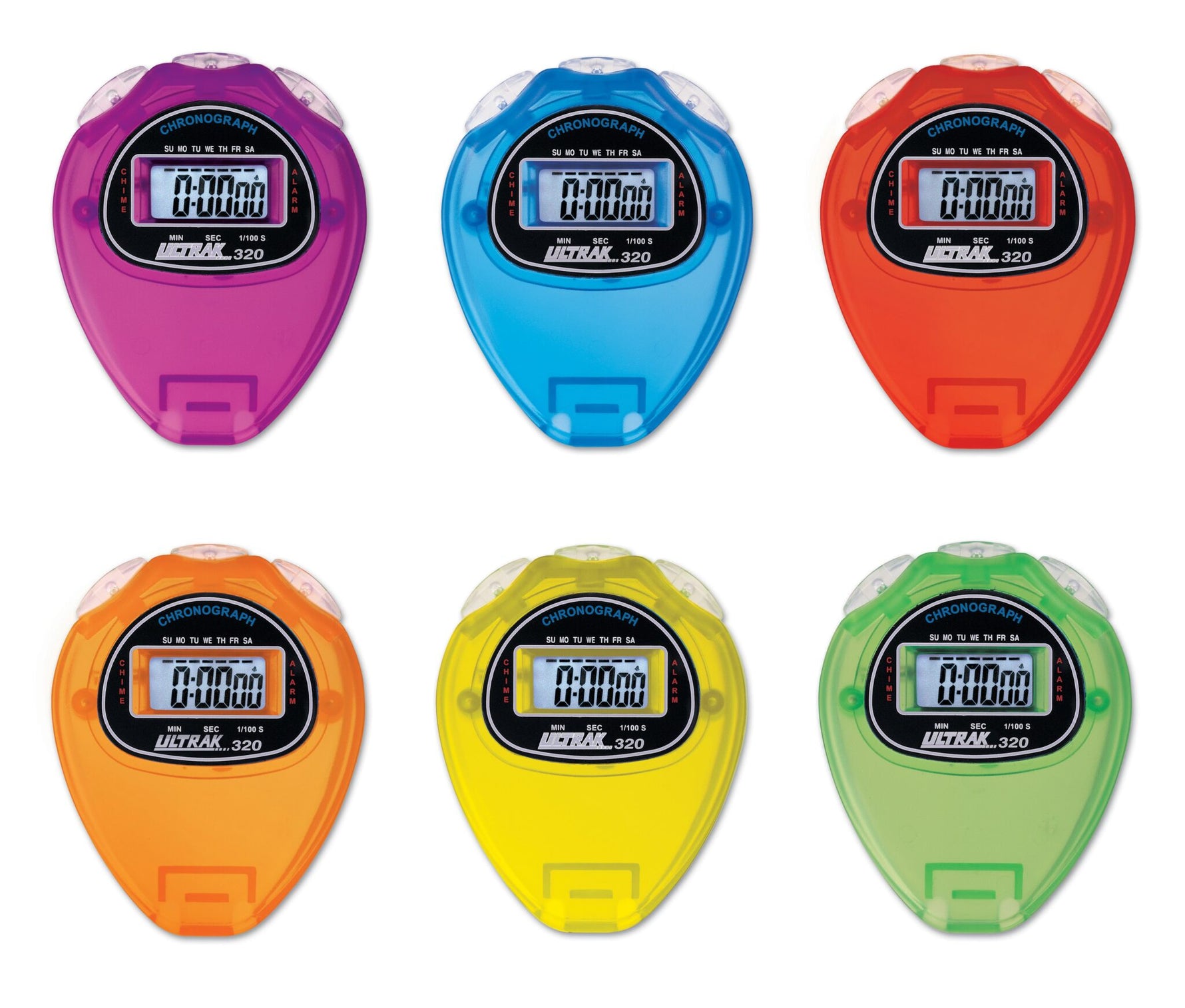 Ultrak 320-SET – 6 Economical Stopwatches in Rainbow Colors